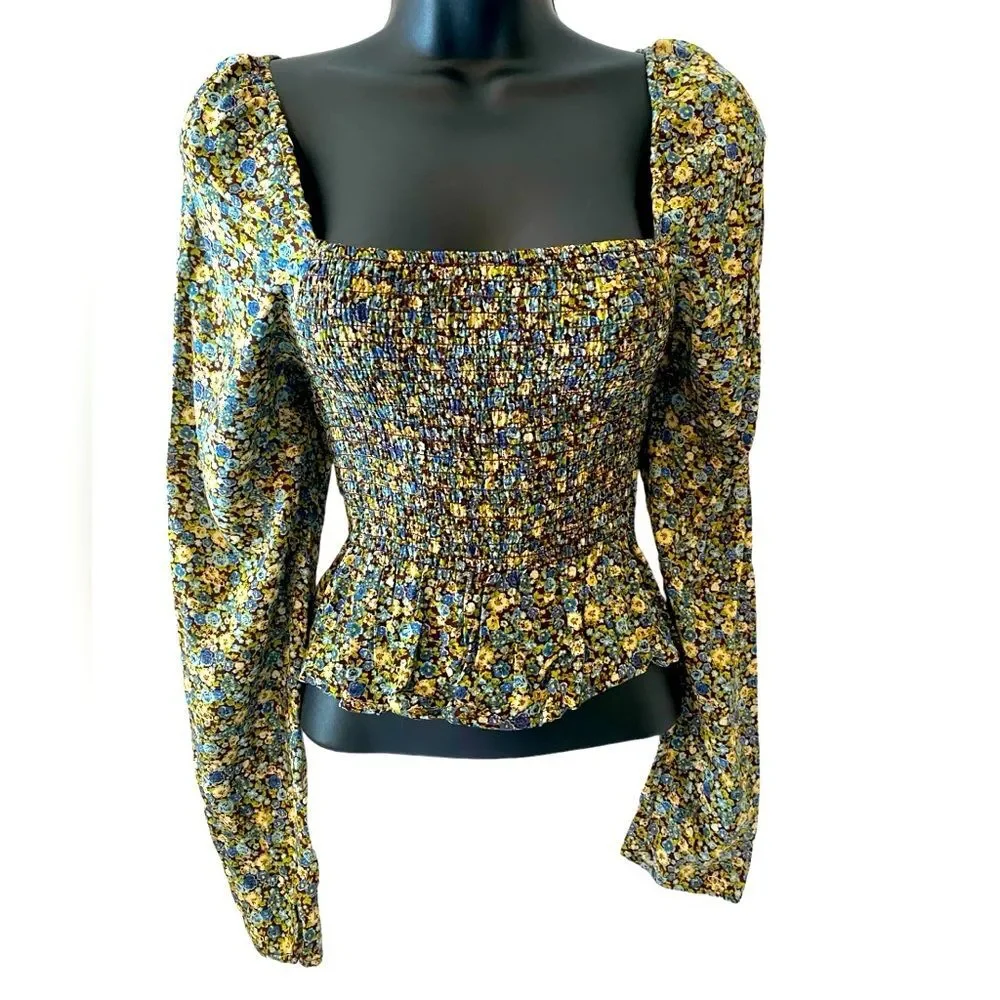 Reformation floral L/S crop top | milkmaid top | Back to School NWOT L